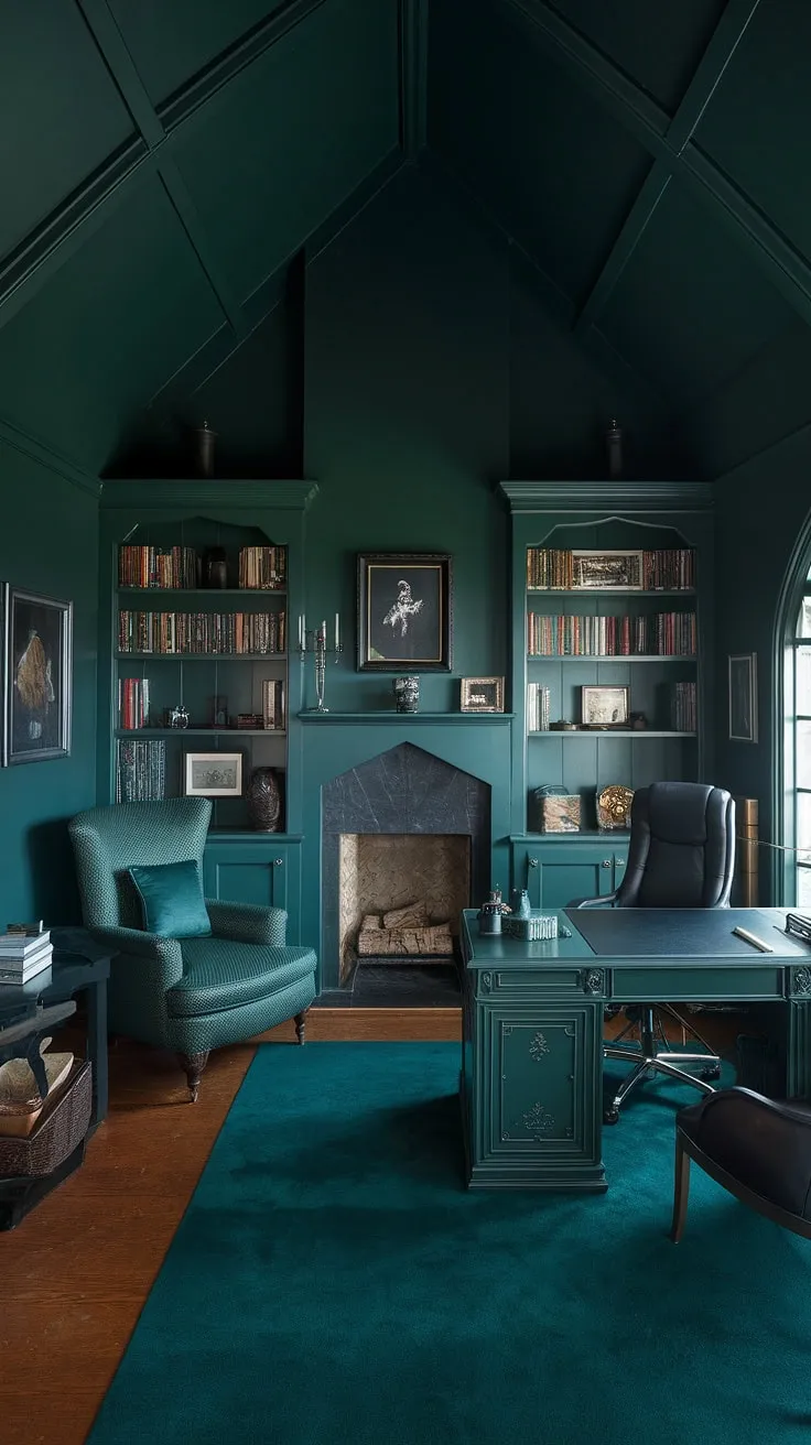Lost in the emerald depths of this gothic sanctuary, where shadows dance and inspiration thrives. The crackling fireplace offers warmth against the cool stone, a perfect haven for creative pursuits. A haven for contemplation and the crafting of compelling narratives.