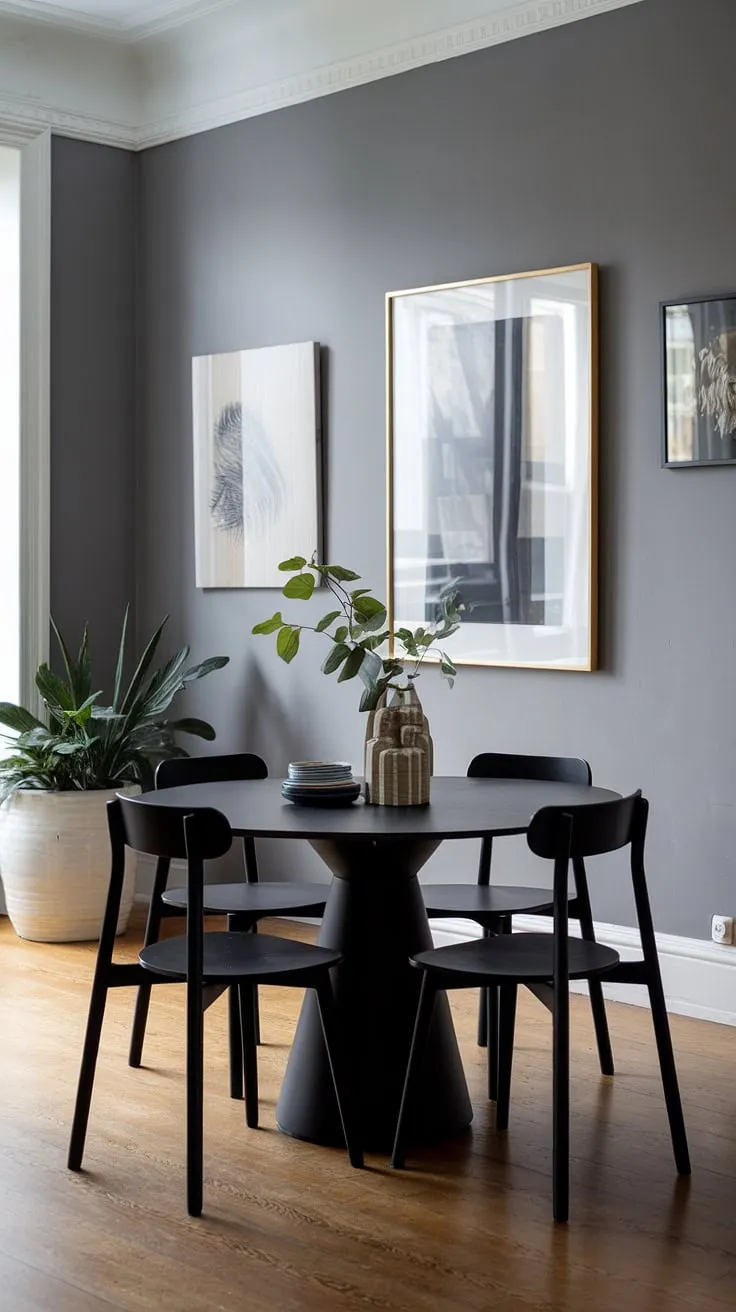 Sophisticated simplicity defines this gray dining room, where a chic dining room table and modern dining table create a stunning focal point. Dining room ideas effortlessly blend with modern home decor.