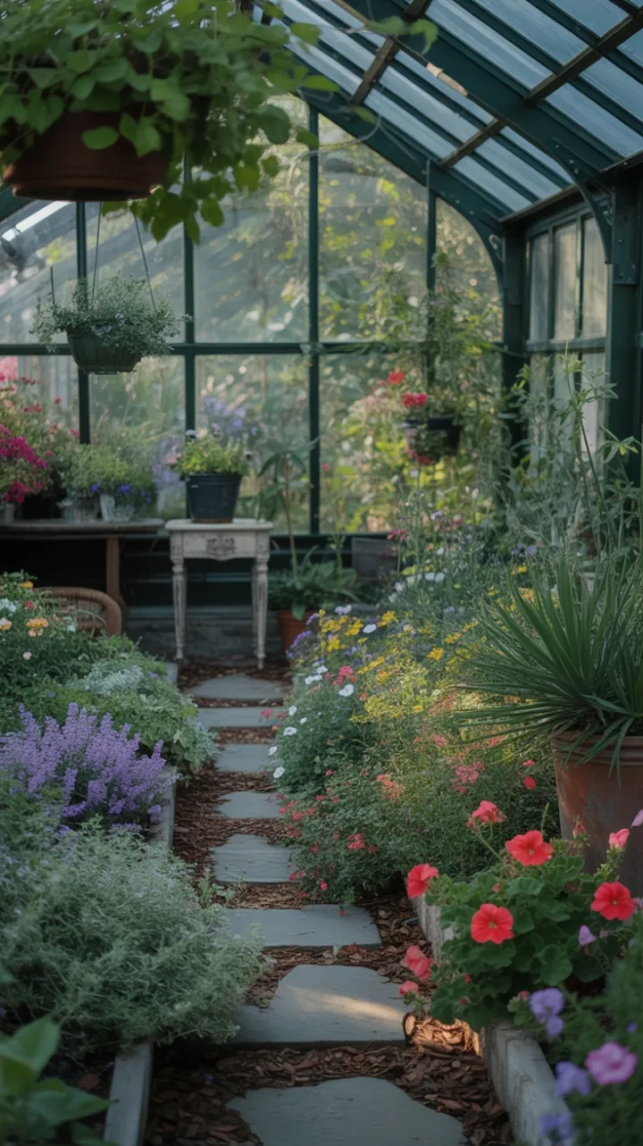 Sunlit Greenhouse Sanctuary of Blooming Tranquility