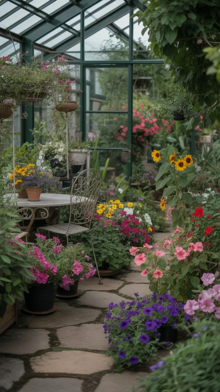 Sunlit Floral Sanctuary Along a Winding Stone Path