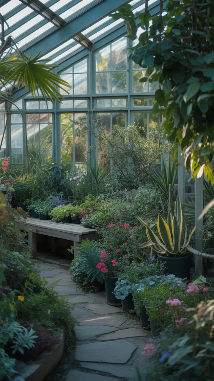 Sunlit Winding Path to a Weathered Garden Bench