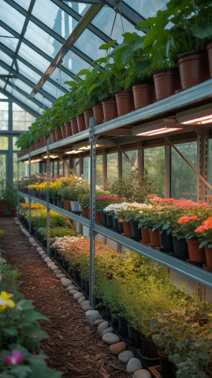 Sunlit Greenhouse of Terracotta Blooms