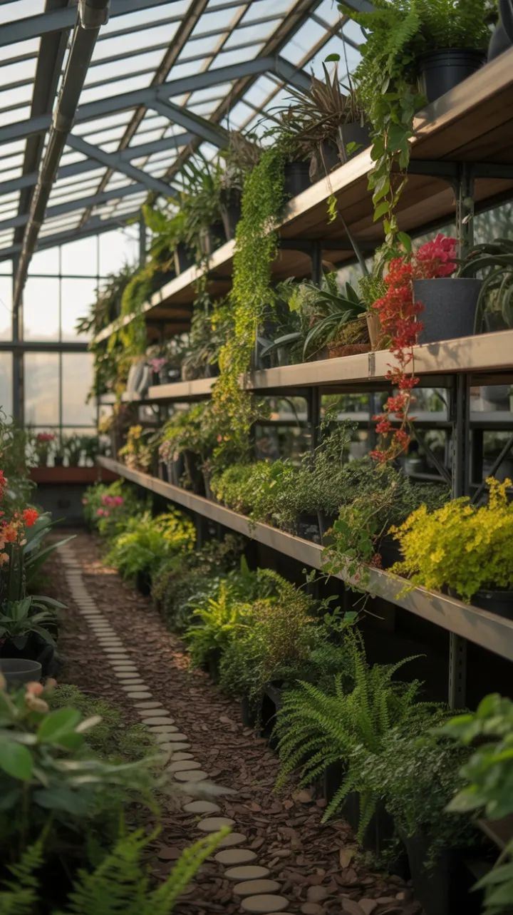 Sunlit Sanctuary of Lush Ferns Orchids and Blooming Color