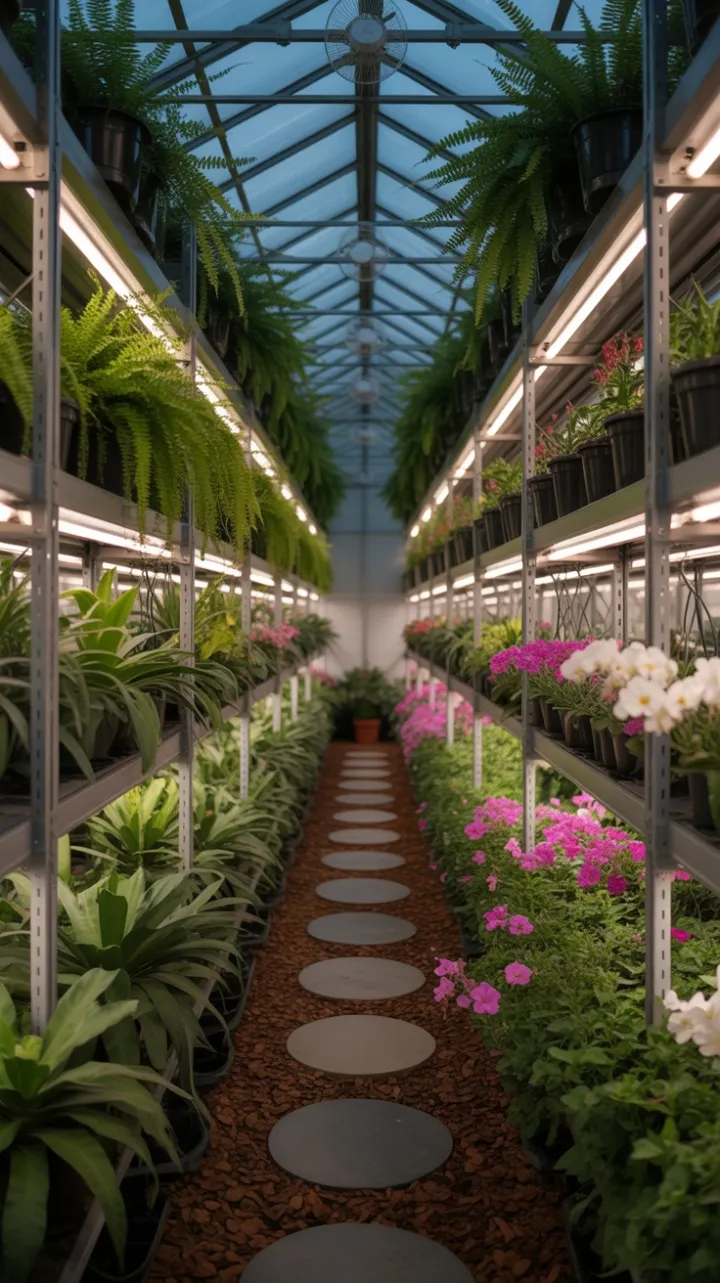 Verdant sanctuary of thriving plants bathed in soft light
