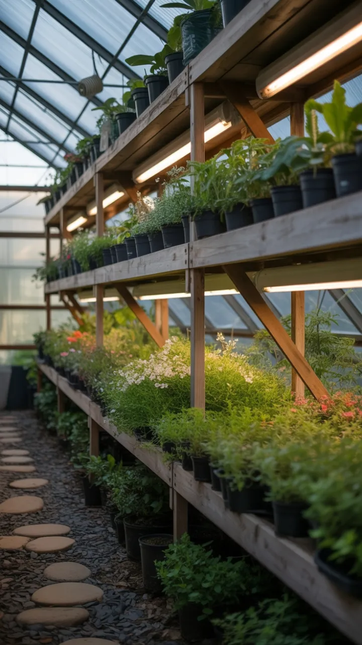 Lush Tiered Greenhouse Brimming with Life