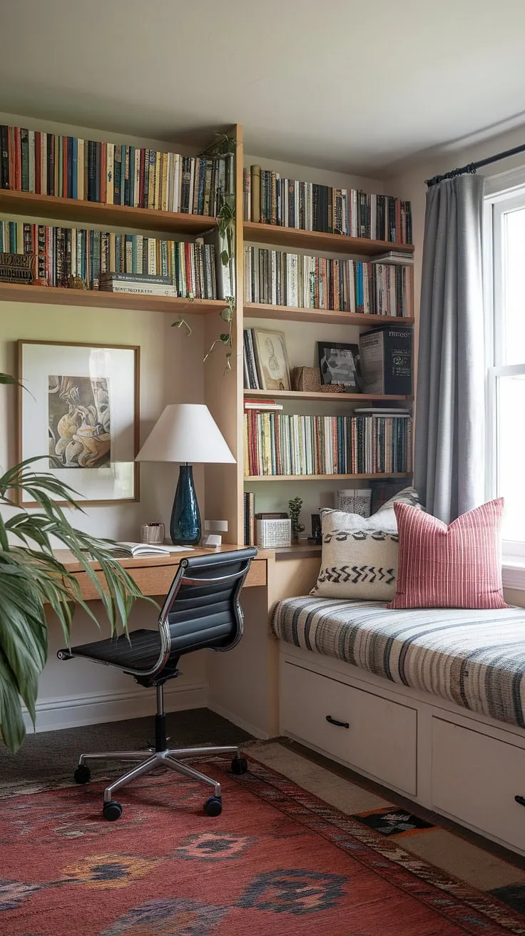This charming tiny home entryway showcases ingenious foyer storage solutions.  A hallway nook features a cozy foyer storage bench perfect for seating and storing shoes, complemented by wall hooks for coats.  The clever use of shelves above provides additional entryway decor storage, maximizing space in this split entry shoe storage design.  The result is an inviting and functional open concept front entry.