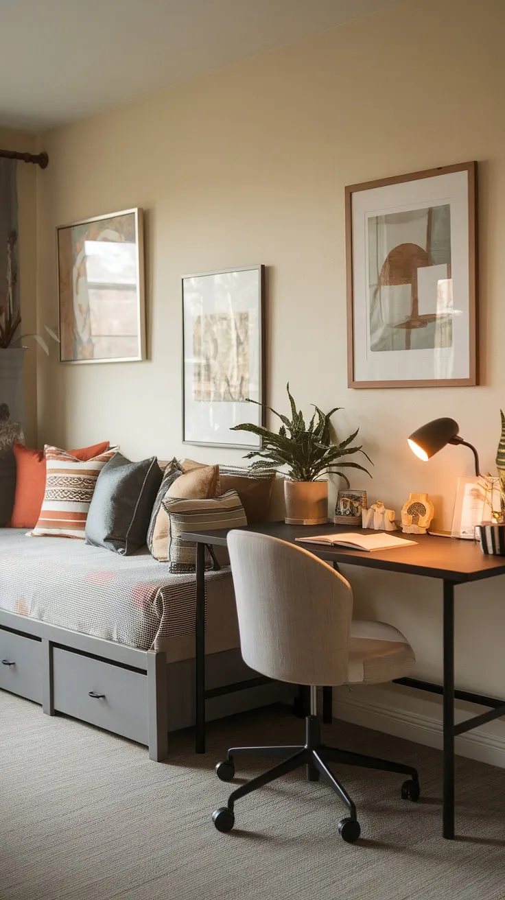 Maximize space and style in this tiny home entryway.  This hallway nook, featuring a foyer storage bench with integrated coat and shoe storage, cleverly solves the challenge of entrance shoe storage.  The open concept front entry feels welcoming, while the entryway decor storage above adds a touch of personality.