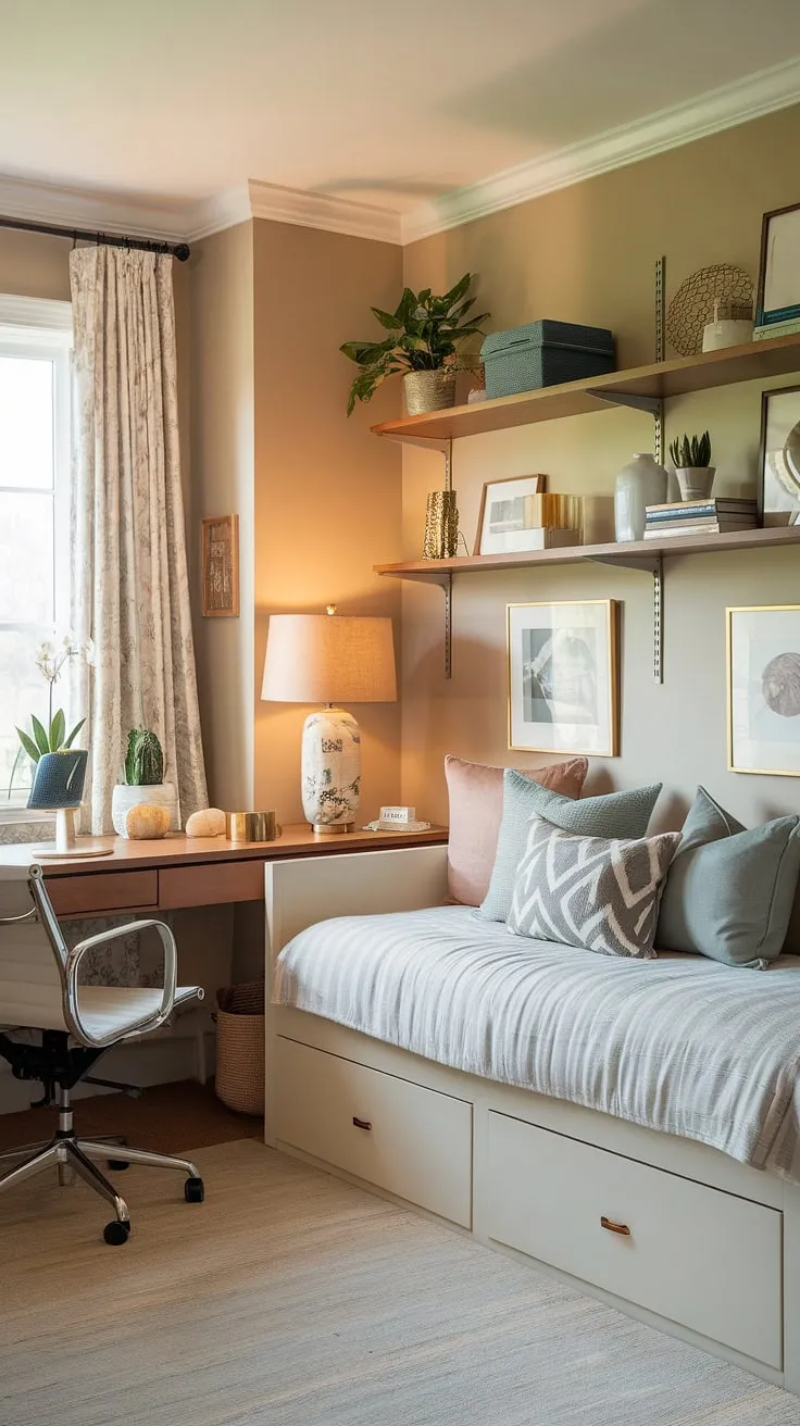 Maximize space and style in this tiny home entryway.  The hallway nook cleverly incorporates foyer entryway storage, including a foyer storage bench with coat and shoe storage, solving the entrance shoe storage dilemma.  Open concept design and minimalist entryway decor storage make the most of every inch.