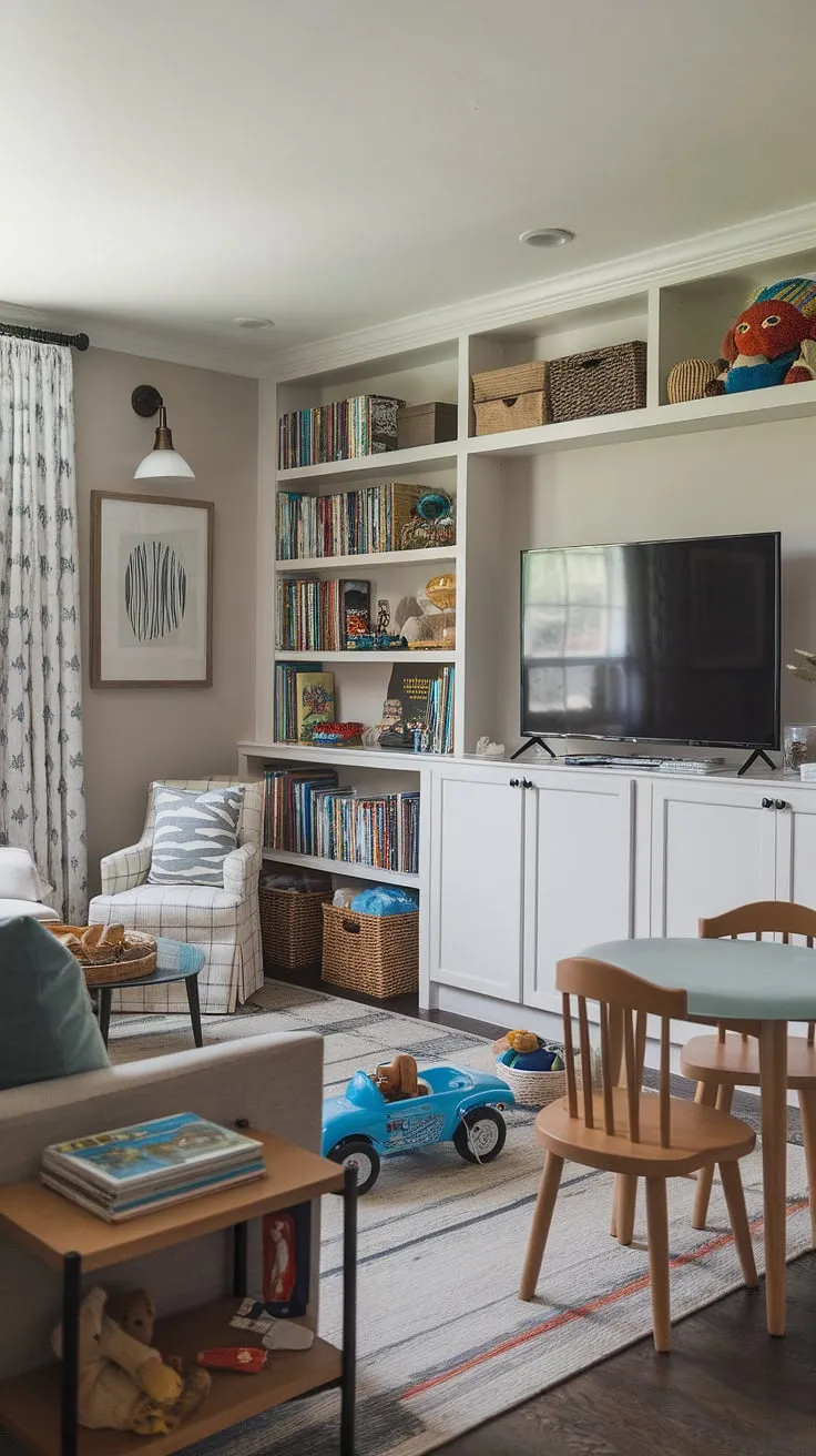 This isn't just a guest playroom; it's a little boy's paradise!  From the thoughtfully curated boy playroom decor to the clever basement playroom toy storage, every detail is designed for fun and easy cleanup.  This playroom with a TV offers the perfect balance of entertainment and relaxation, making it a true dream playroom kids will adore.  Consider this your ultimate guide to rec room playroom ideas, transforming a spare bedroom to playroom with style and practicality.