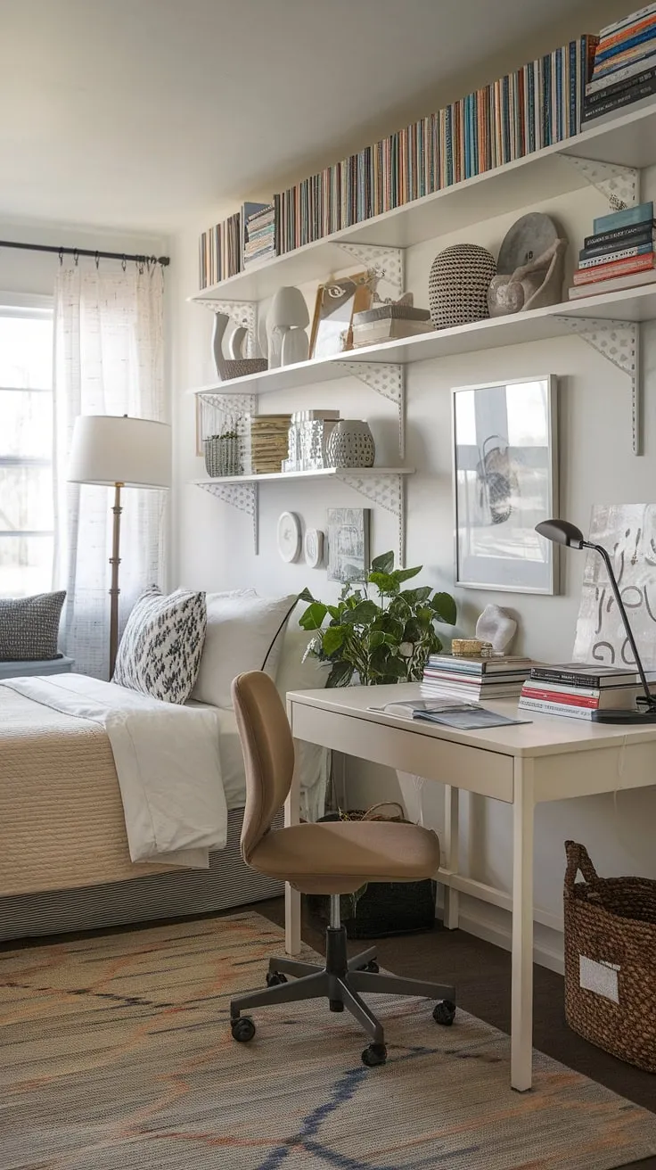 Transforming a spare bedroom into a productive guest room craft room combo was easier than expected! This bedroom office combo seamlessly blends comfort and creativity, making it the ultimate guest room office combo or even a functional office bedroom combo.  A truly inspiring guest room office combo.