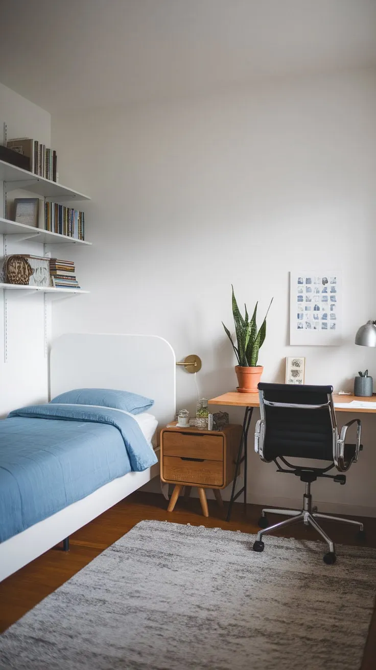 Maximize space with a stylish guest room office combo featuring a twin bed and a dedicated desk area.