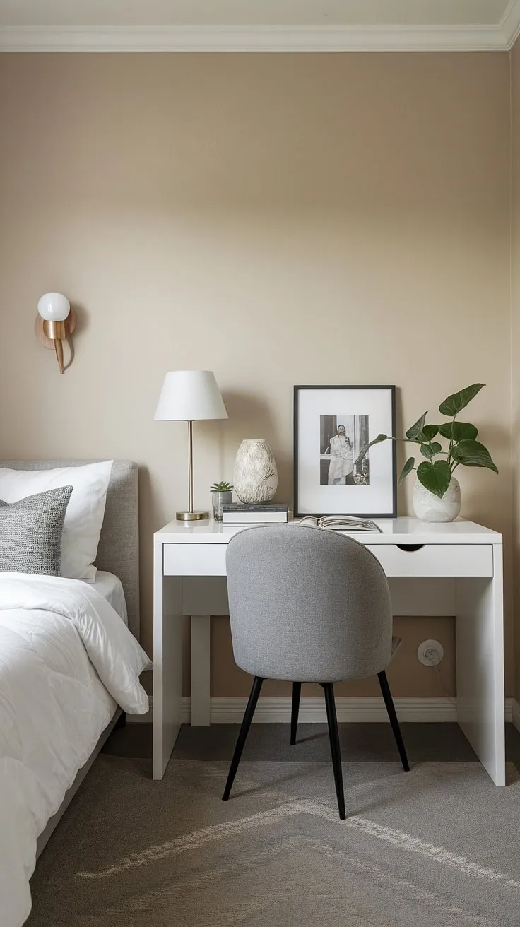 This minimal guest room seamlessly blends comfort and functionality.  A perfect apartment guest room office, or spare room study, this space offers a tranquil retreat with a dedicated workspace.  The twin bed office guest room design is ideal for maximizing space, showcasing clever guest bedroom office ideas.  Consider this a home office with guest bed, or even a basement office guest room solution.