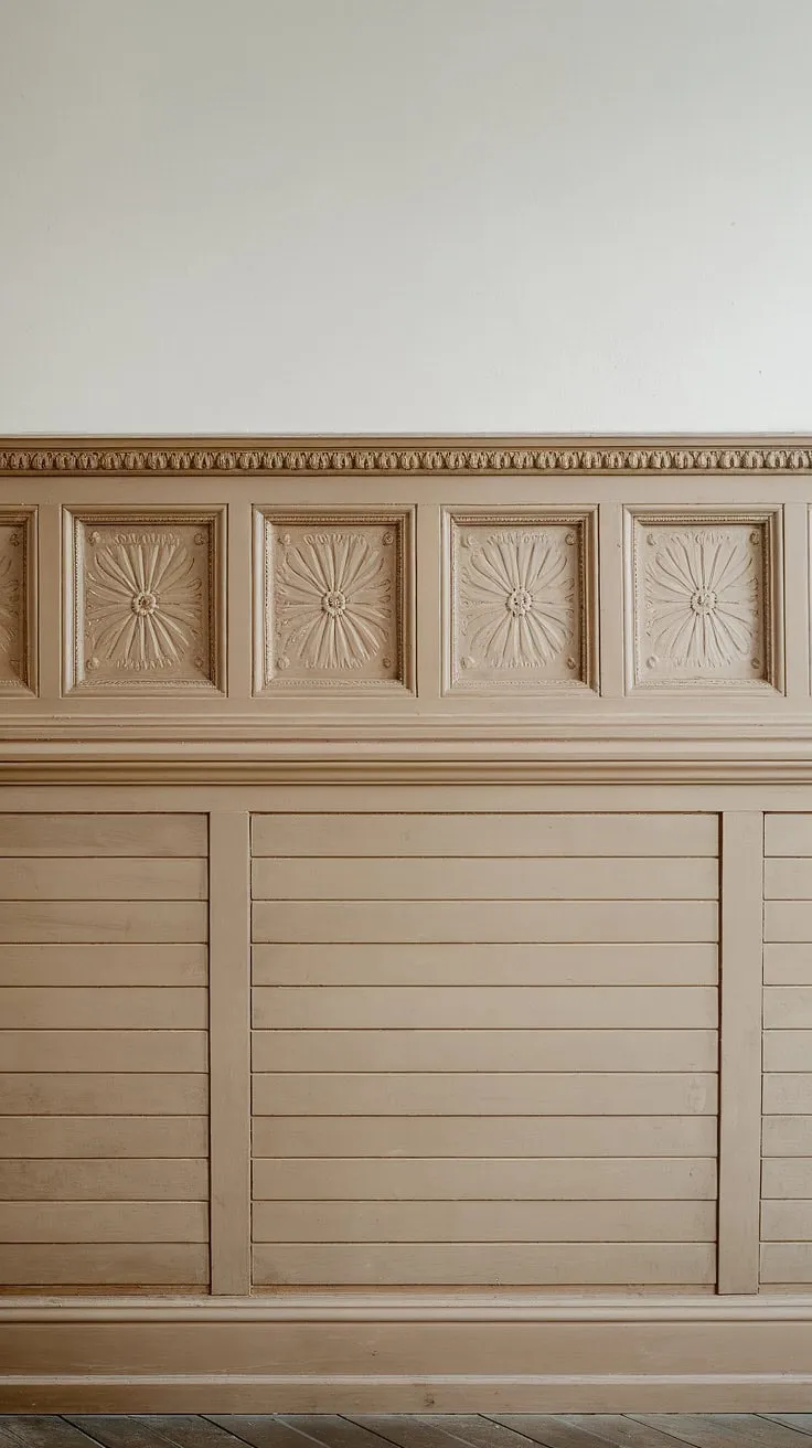 This half wall, featuring rich wainscoting panels and sophisticated half wall molding, is a testament to the power of thoughtful wall trim. The interplay of the wall paneling and wall molding creates a visually captivating design element.  The clean lines and white finish of this wall trim showcase the beauty of the wainscoting, transforming a simple half wall into a statement piece.