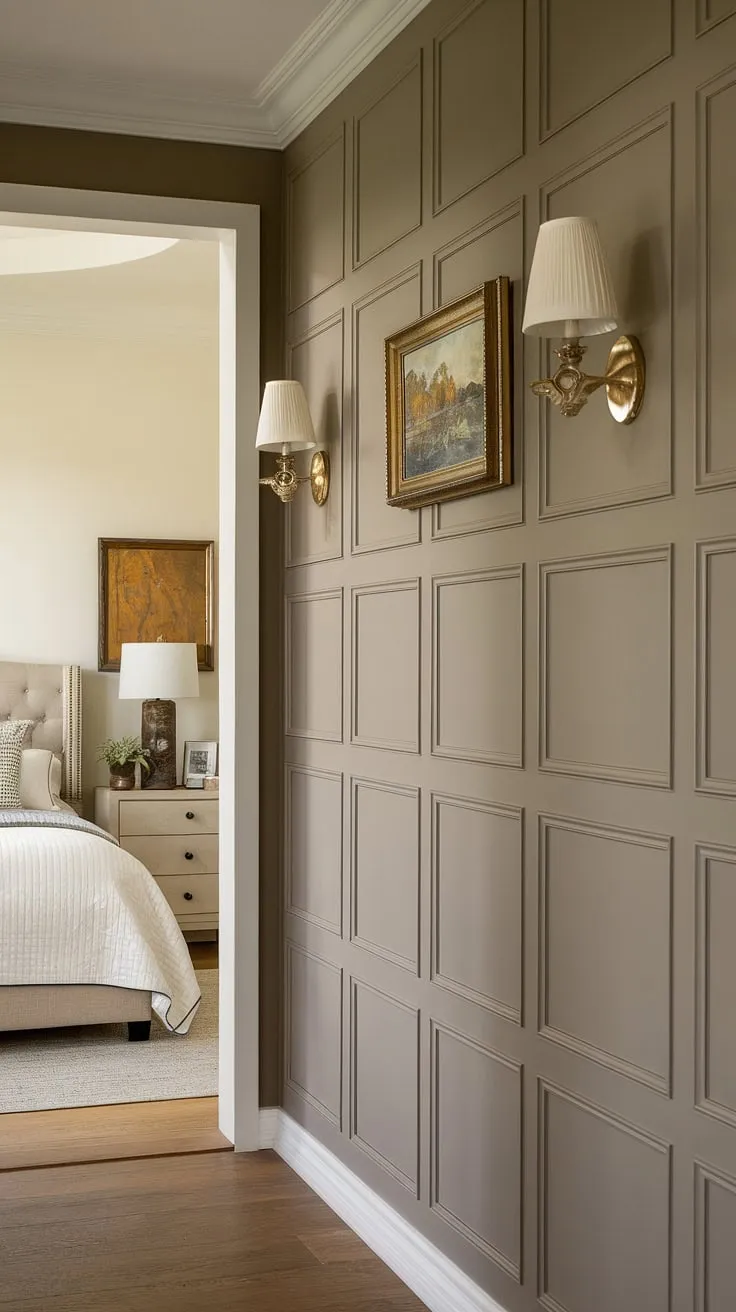 This narrow upstairs hallway, styled with a mix of artwork and subtle hallway lighting ideas, proves that even small hallway ideas can create a grand impression.  The long hallway design is enhanced by the open concept feel, showcasing the dark wood stairs and hardwood floors.  Clever hallway decor and hallway styling maximize the space, offering inspiration for anyone tackling narrow hallway decor.