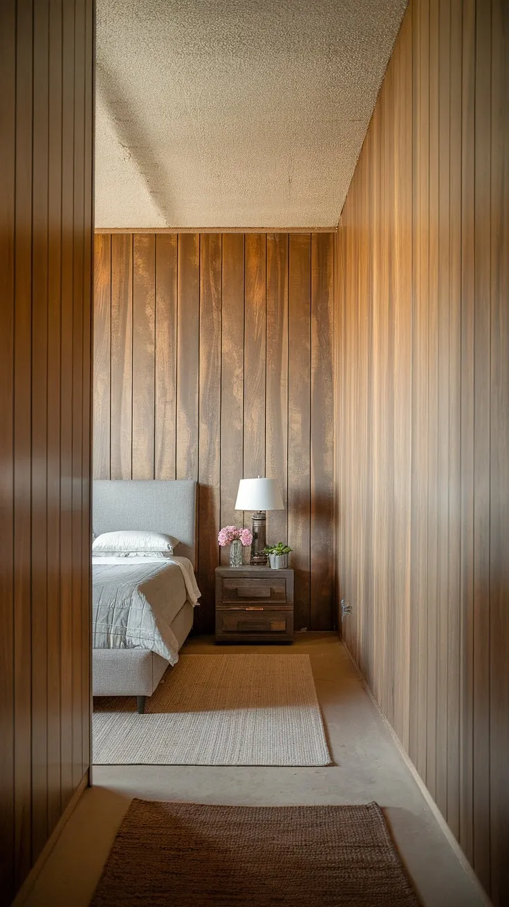 This hallway bedroom's stunning hallway panelling is a masterclass in design.  The wall panels bedroom create a sense of intimacy and style, while the bedroom panel details add a touch of rustic elegance.  A perfect example of how hallway designs can transform a space.