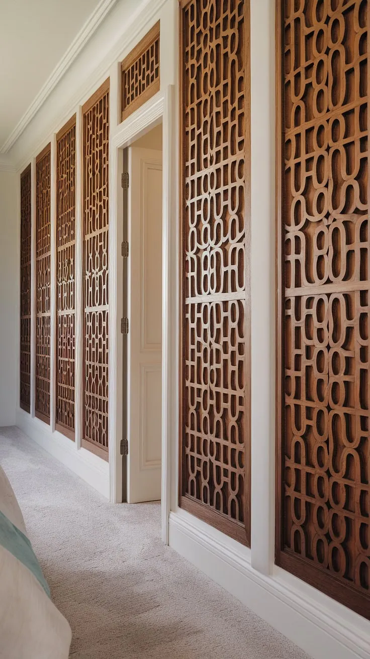This long hallway upstairs, with its narrow proportions, is a testament to clever hallway styling.  The hallway decor, featuring a simple bench and strategically placed plant stand, maximizes the space while the hallway lighting ideas, centered around a single fixture, create a warm and inviting hallway illumination.  This open concept hallway design proves that even small hallway ideas can yield stunning results.