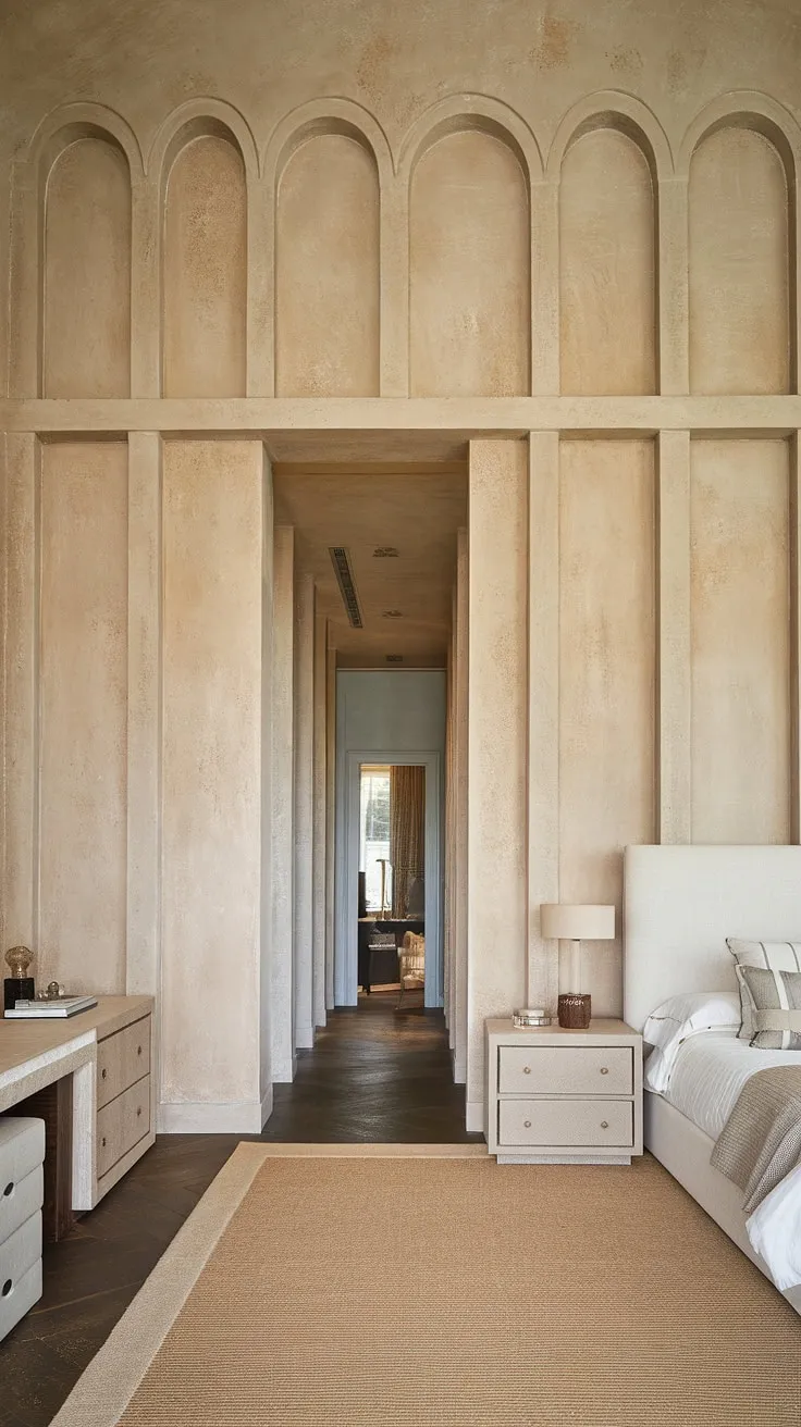 This long hallway design, with its warm wood paneling and strategic hallway lighting ideas, transforms a narrow space into an inviting upstairs hallway.  The hallway decor, including a vintage trunk and coat rack, adds character and charm, showcasing clever small hallway ideas and hallway styling. The open concept hallway feels surprisingly spacious.