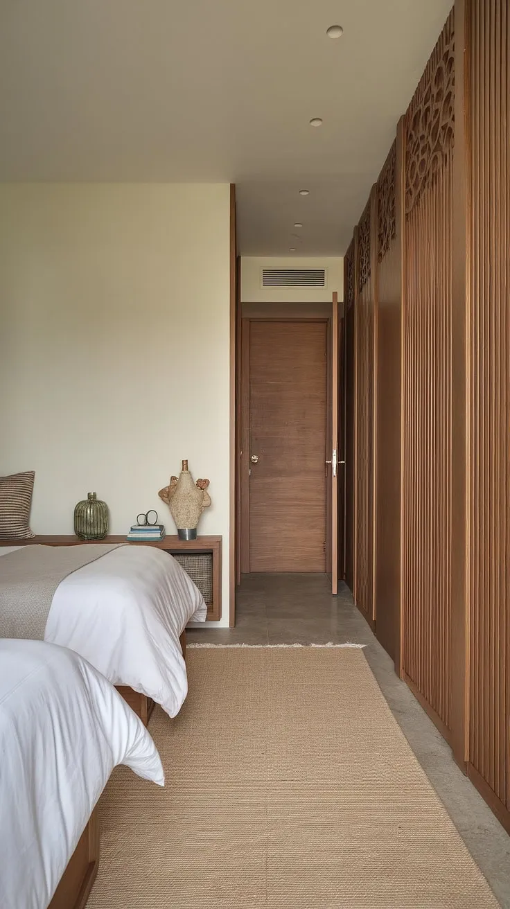 Step into serenity. This hallway bedroom design, featuring rich hallway panelling and elegant wall panels bedroom, creates a space both intimate and expansive. The subtle hallway designs add depth and character, transforming a simple bedroom into a captivating retreat.