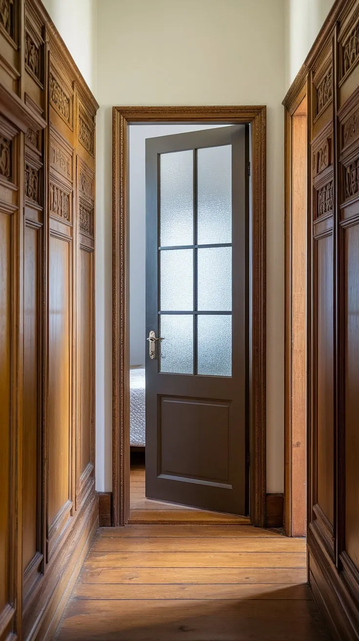 Sunlight streams through this open concept hallway, illuminating the warm wood of the staircase and showcasing clever narrow hallway decor.  The long hallway design is effortlessly stylish, offering small hallway ideas for maximizing space and creating a welcoming atmosphere with thoughtful hallway lighting ideas and hallway styling.