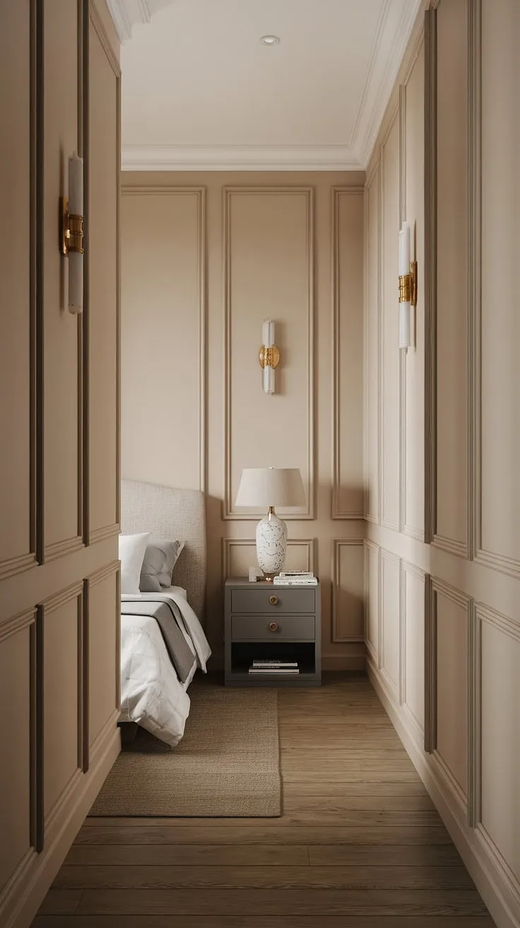 This long hallway design maximizes space with its open concept and warm hallway illumination.  The narrow hallway decor, featuring subtle hallway lighting ideas and simple hallway styling, creates a welcoming atmosphere leading upstairs.  Clever small hallway ideas, like the placement of lamps and decorative boxes, add personality without overwhelming the space.