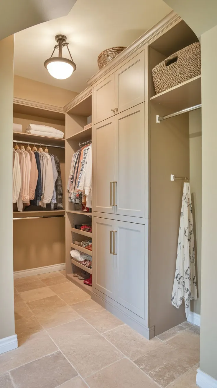 Updated lighting and shelving maximized the hallway closet's storage potential, creating a stylish and efficient storage solution.