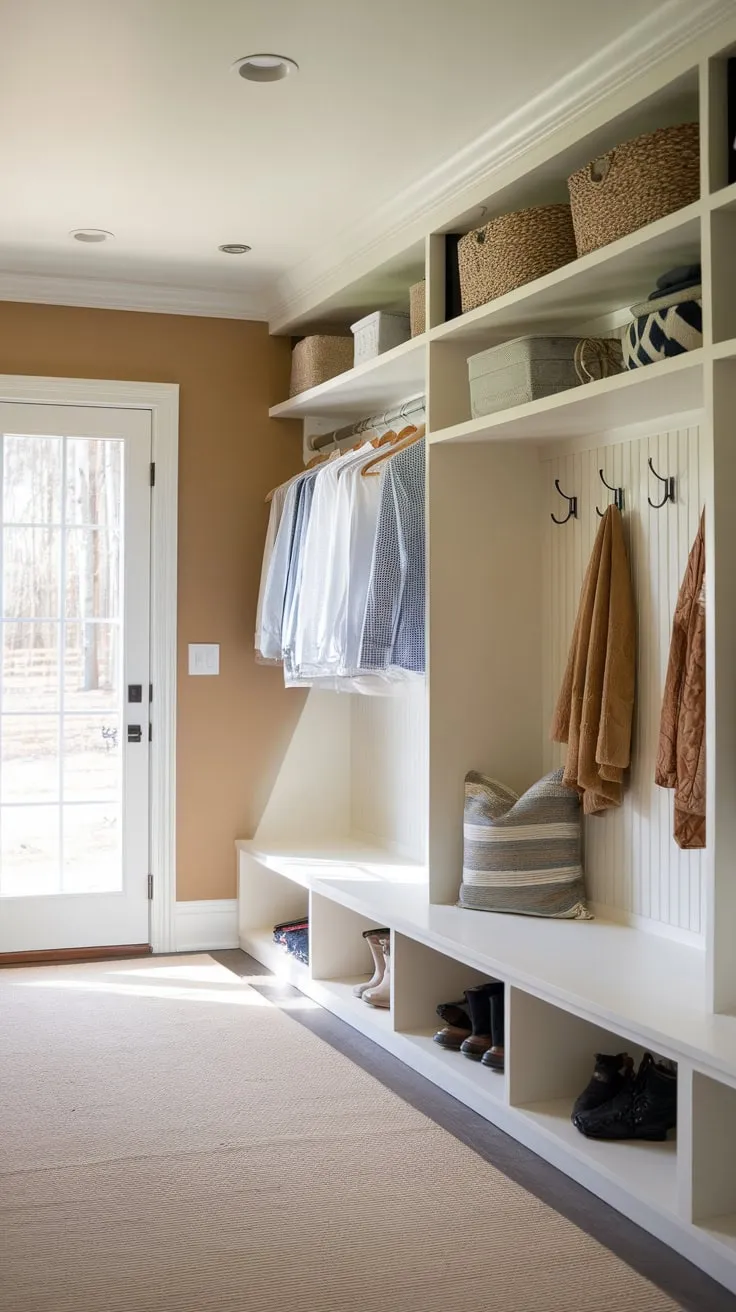 Transform your cramped hallway closet into a spacious walk-in closet and mudroom oasis with ample storage and outdoor access