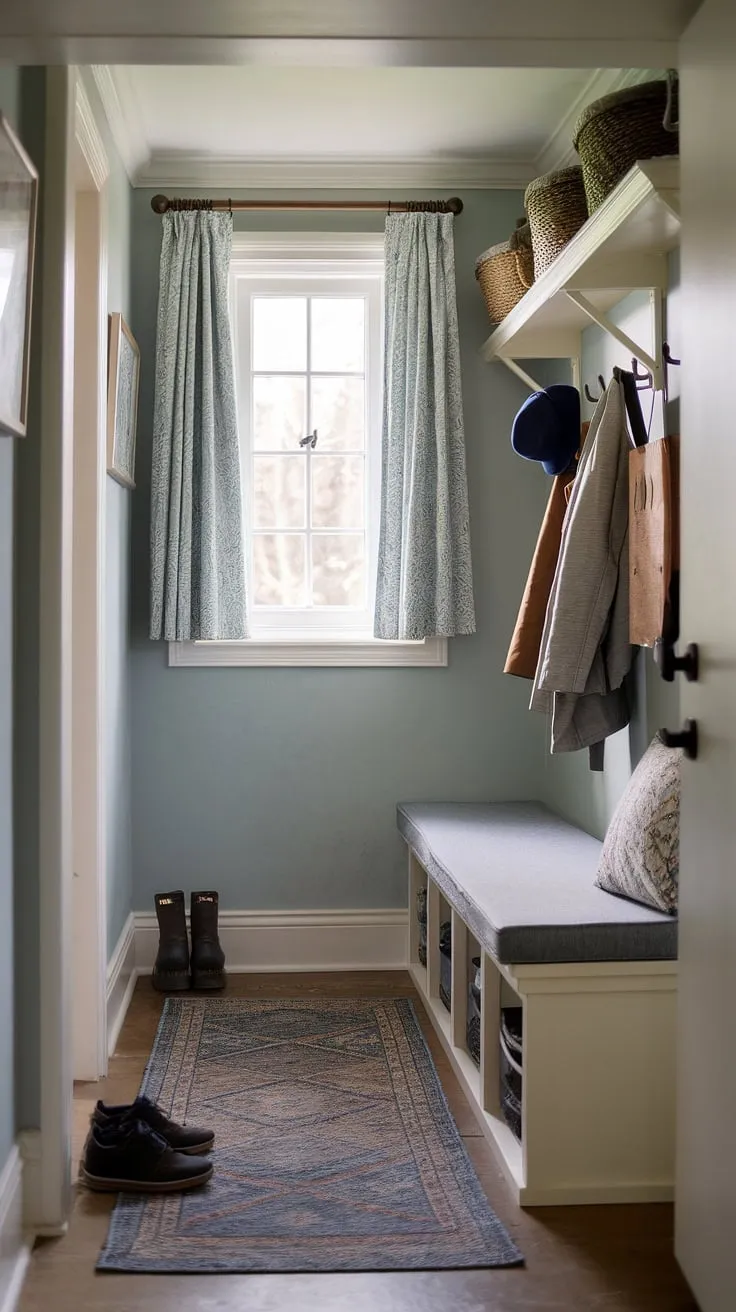 Transforming a small entryway into a functional and stylish mudroom is easier than you think! This mudroom decor, complete with a hallway entrance, bench seating, and coat rack, proves that even small entryways can make a big impact.  Explore these entryway ideas for your own foyer design and home entrance decor.