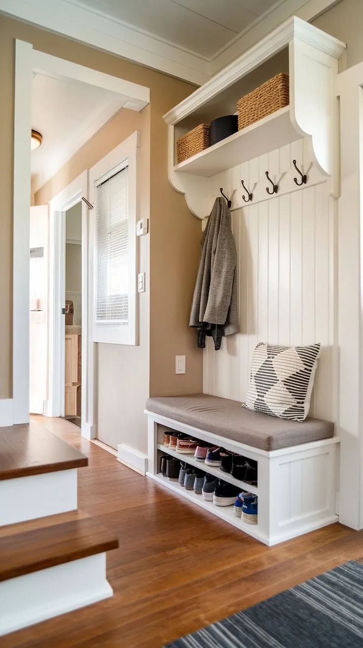 This grand hallway showcases the elegance of full-height wainscoting, a stunning example of wainscoting ideas for short walls and high ceilings. The half panel wainscoting, complete with decorative wall trim, extends to the ceiling, creating a dramatic focal point.  The art deco panel adds a touch of vintage flair, making this entryway wainscoting a perfect example of wainscoting for foyers.