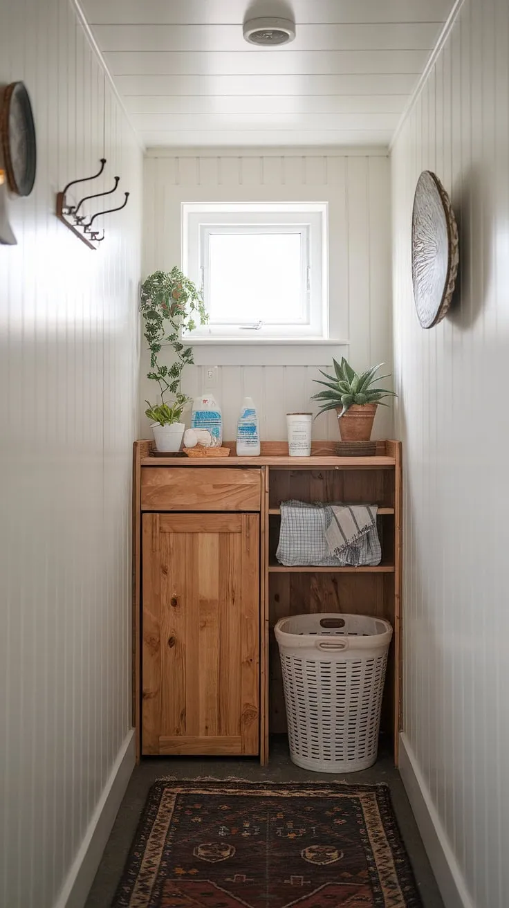Maximize space and minimize clutter with this ingenious hall laundry solution.  Our laundry room closet makeover transformed this forgotten corner into a delightful laundry nook, showcasing practical laundry ideas within a surprisingly spacious hidden laundry area.