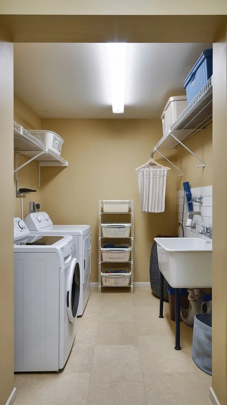 Maximize your space with this hall laundry solution!  This laundry room closet, a result of a thoughtful laundry room renovation, showcases how a small laundry nook can be both efficient and aesthetically pleasing.  Discover endless laundry ideas for your own hidden laundry area.