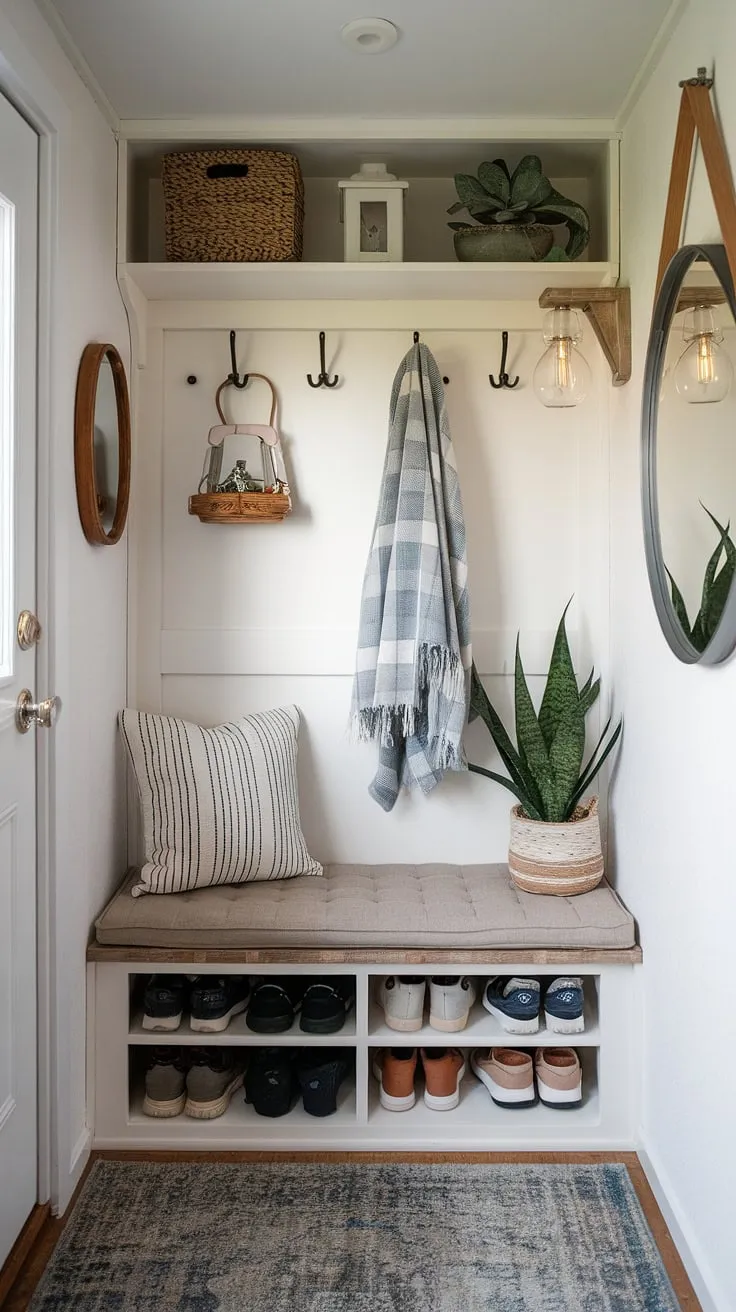 Escape the everyday in this cozy living room, where a small home library—a true home mini library—nestled within enclosed bookshelves, offers a haven for quiet contemplation.  The overflowing book shelves and cozy chair invite you to lose yourself in the pages of a good book.