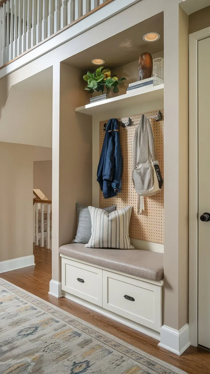 This library in closet is a dream come true!  A small home library, perfectly formed with book shelves brimming with literary treasures.  The enclosed bookshelves and warm lighting transform this cozy living room into a personal retreat, a small study library where imagination takes flight.