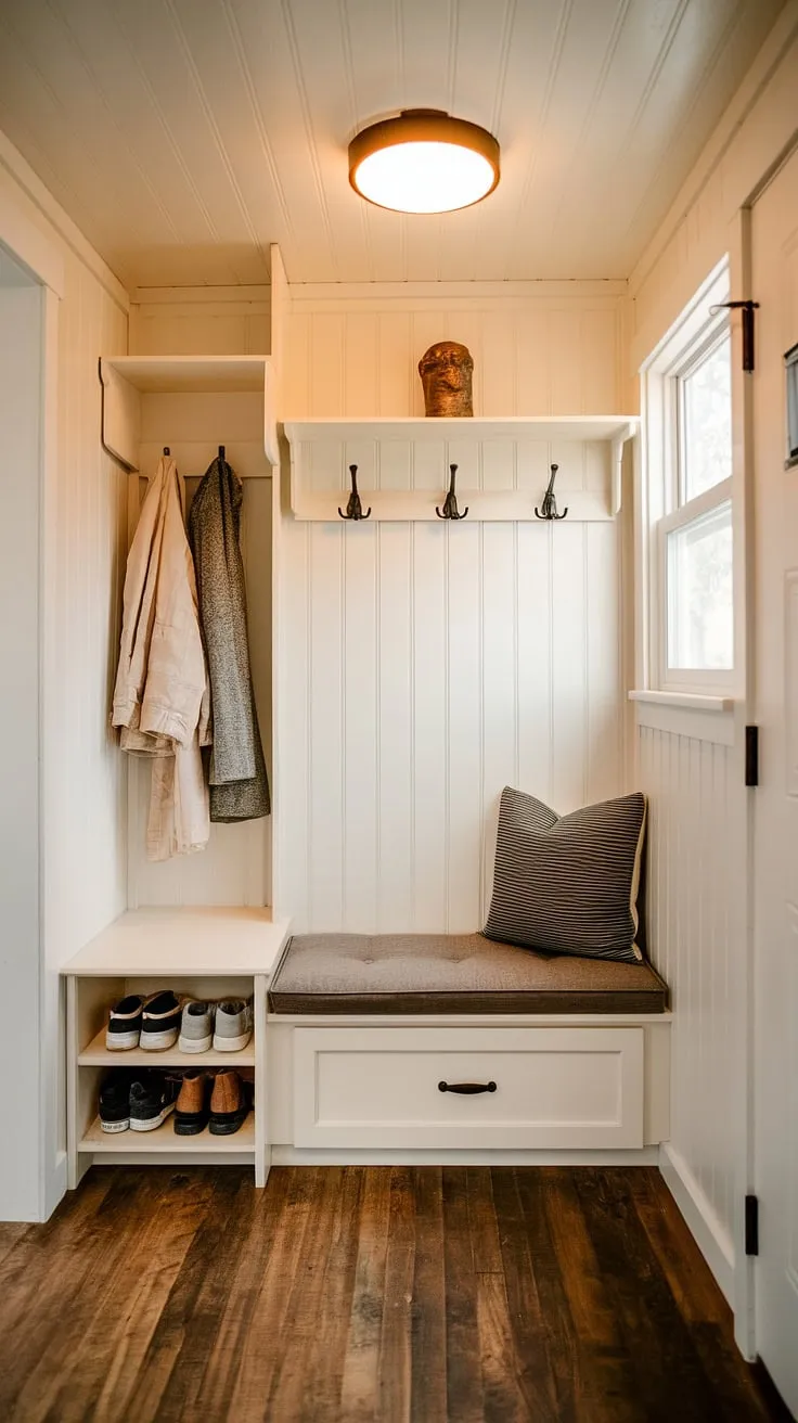 This home mini library, with its enclosed bookshelves and bedroom bookshelves feel, is the perfect small home library for a book lover.  The book shelves are overflowing, creating a warm and inviting atmosphere.