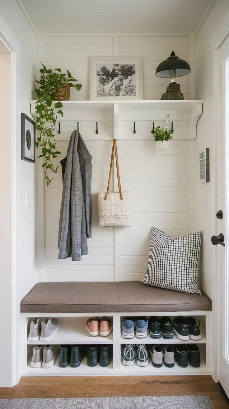 Escape the everyday in this cozy living room, where a small home library—a haven of enclosed bookshelves and carefully curated volumes—invites quiet contemplation. The warm light spilling through the window illuminates the book shelves, transforming this small study library into a personal sanctuary.