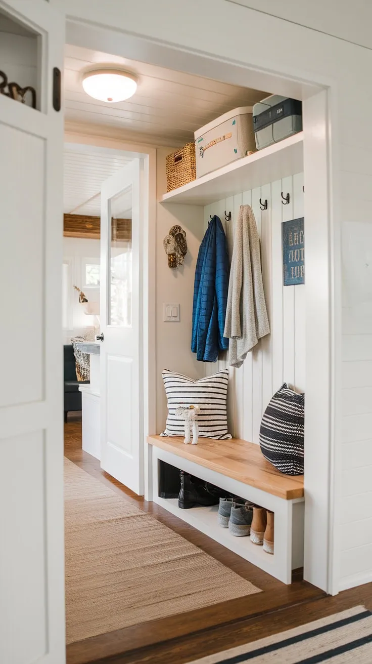 My little corner of literary bliss: a small home library created with cozy living room bookshelves and a library in closet feel.  These book shelves, even in this small study library, hold a world of stories waiting to be discovered.  The perfect spot to unwind and lose yourself in a good book.