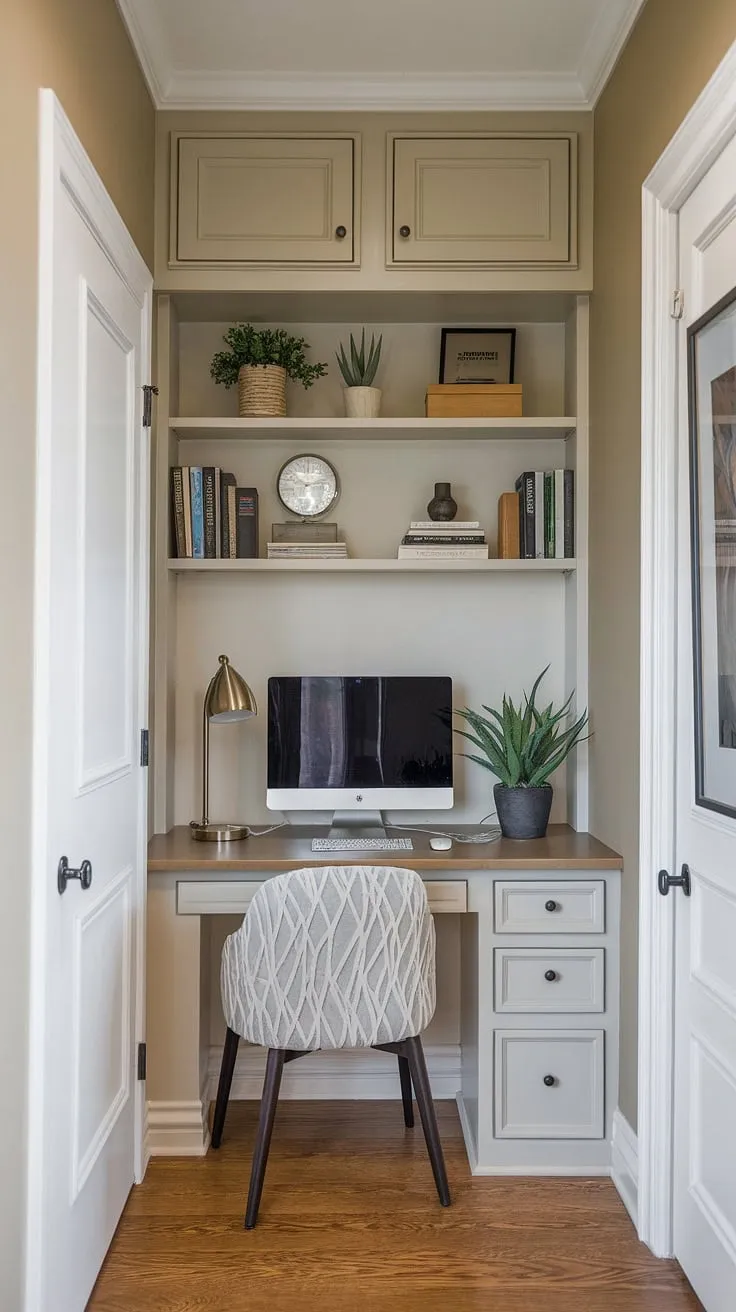 This home office craft room combo is my happy place!  The white desk provides the perfect workspace, while the craft room closet keeps everything organized.  This craft room design, complete with a dedicated sewing room design and ample craft space, was a true labor of love—a dream craft room realized during this One Room Challenge, challenge week.