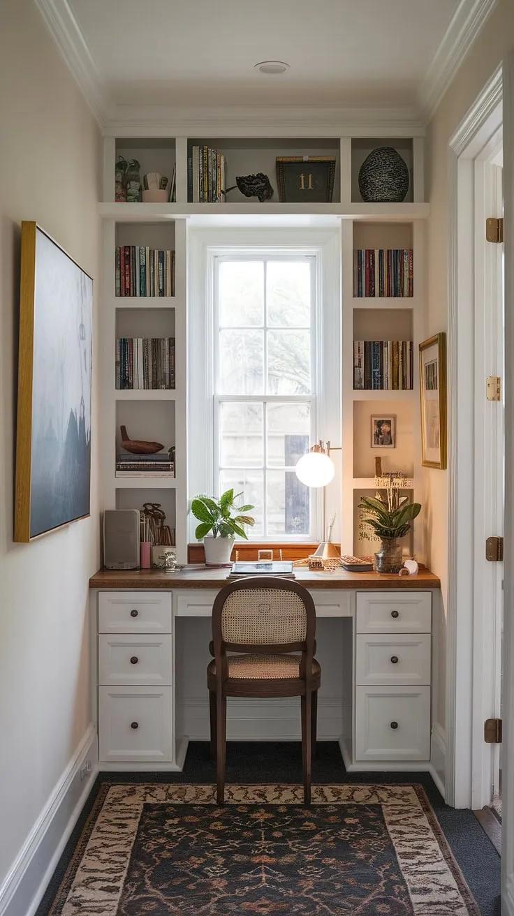 My office craft room combo is finally complete!  This craft room design, achieved during the One Room Challenge, is everything I hoped for and more.  The white desk, craft room closet, and beige rug create a calming atmosphere.  This sewing room design is a dream craft room, a perfect blend of functionality and style.  Challenge week pushed me, but this craft space is worth every minute.