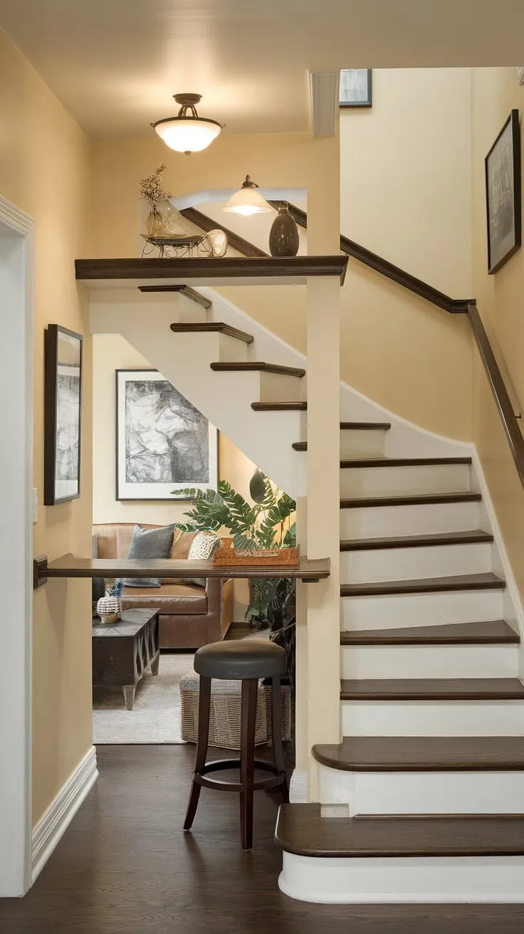 This traditional home office dining room combo seamlessly blends functionality and style. The interior design office space, complete with a dedicated workspace and a stylish dining area, offers the perfect environment for both work and family meals.  It's the ideal homeschool room, too, providing a dedicated area for learning and a comfortable space for family gatherings.