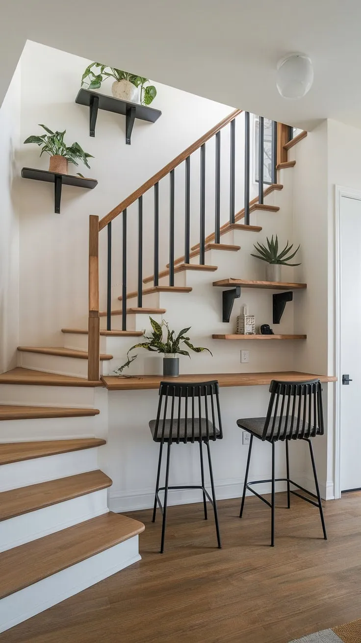 This traditional home office dining room combo seamlessly blends functionality and style. The interior design office space, tucked neatly into the corner, offers a dedicated workspace without sacrificing the charm of a stylish dining room. Perfect for those who work from home and need a dedicated homeschool room.