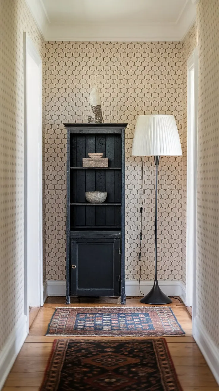 Hallway organization just got an upgrade! This DIY storage solutions project transforms a simple hallway into a stylish and functional space. The black cabinet provides essential hallway storage, and the carefully chosen accessories elevate the entrance decor.  This home decor idea seamlessly integrates furniture storage solutions into a beautiful home interior design.