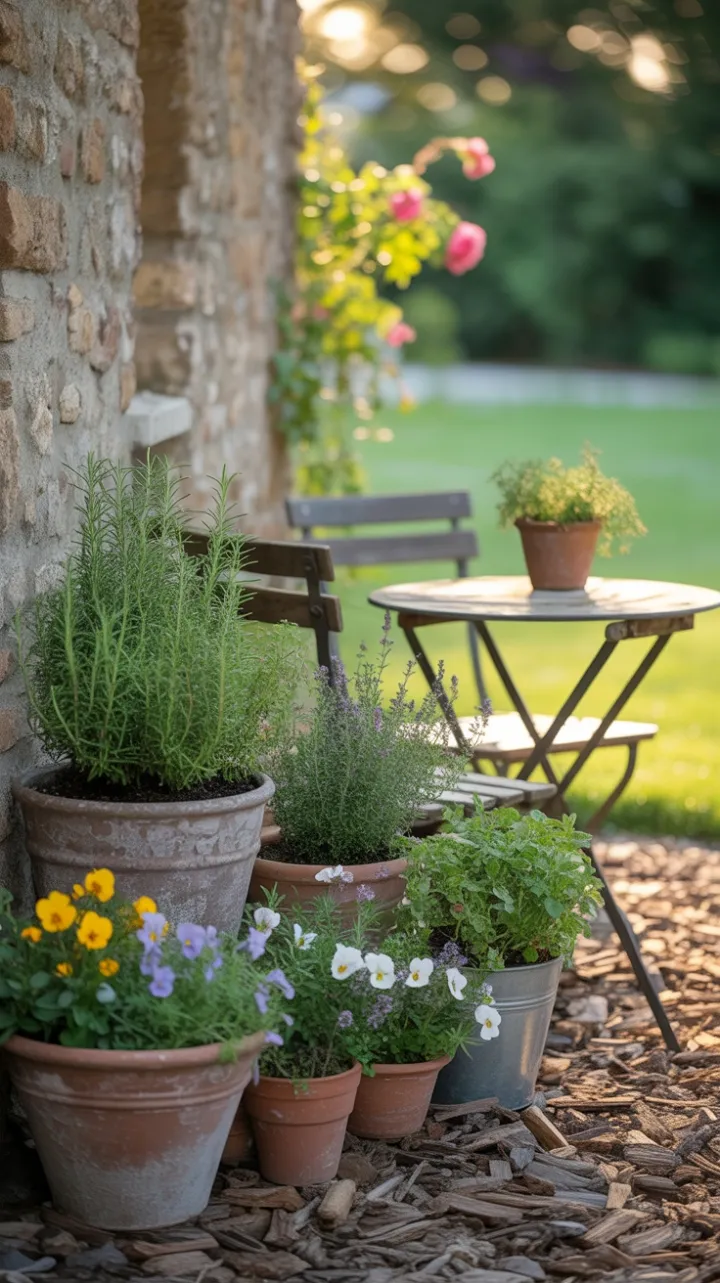 Sunlit Herb Garden Retreat by a Rustic Stone Wall