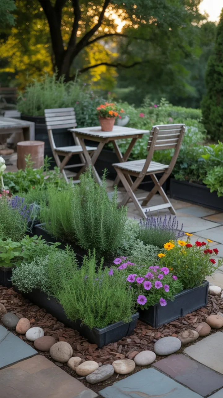 Sunlit Herb Garden Retreat on a Stone Patio
