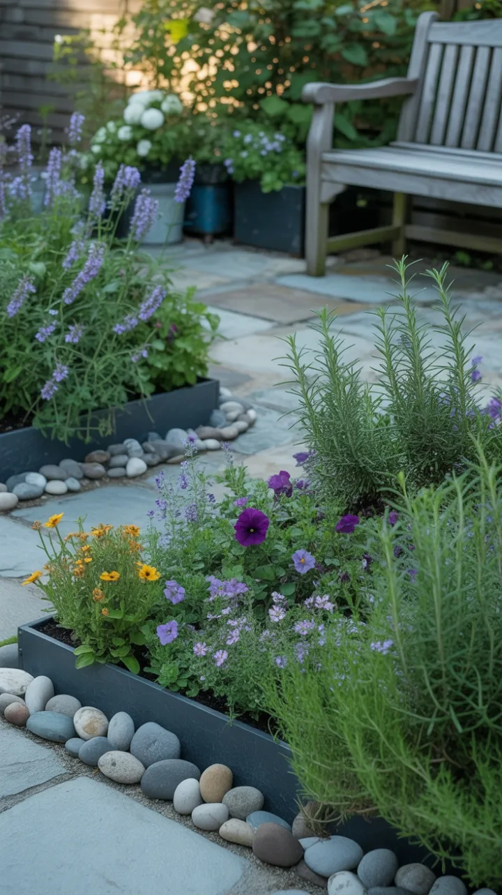 Sunlit Herb Garden Retreat on a Weathered Stone Patio