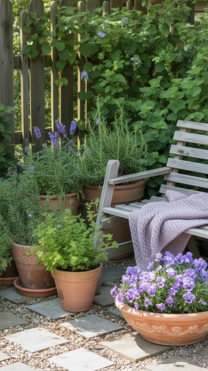 Herb Garden Hideaway on a Sunlit Stone Patio