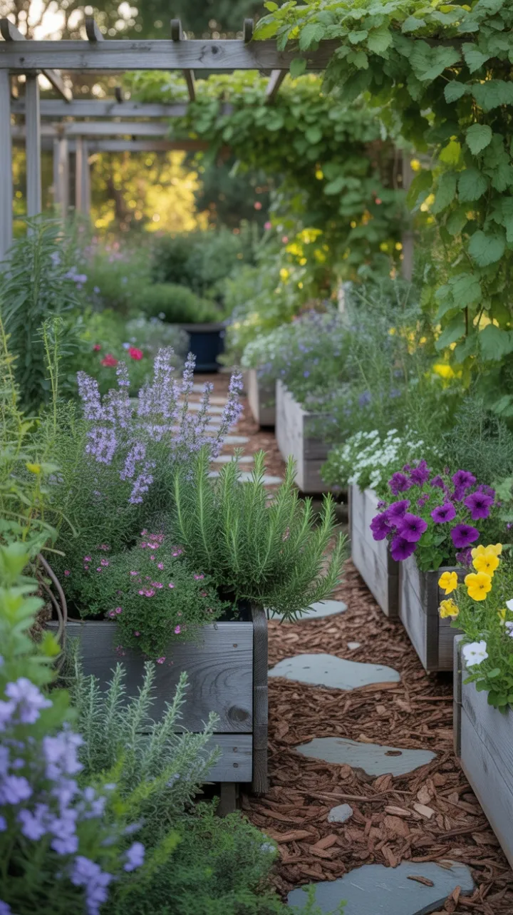 Sunlit Path Through a Fragrant Herb Sanctuary
