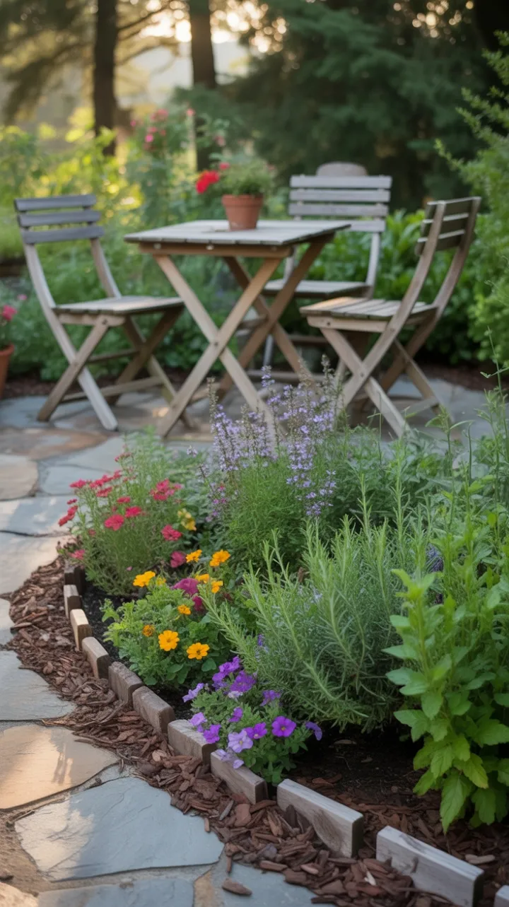 Golden-Hour Herb Garden Retreat on a Weathered Stone Patio