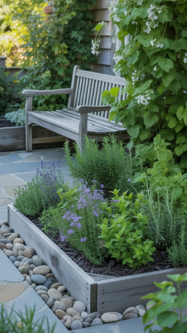 Sunlit Herb Haven on a Weathered Stone Patio