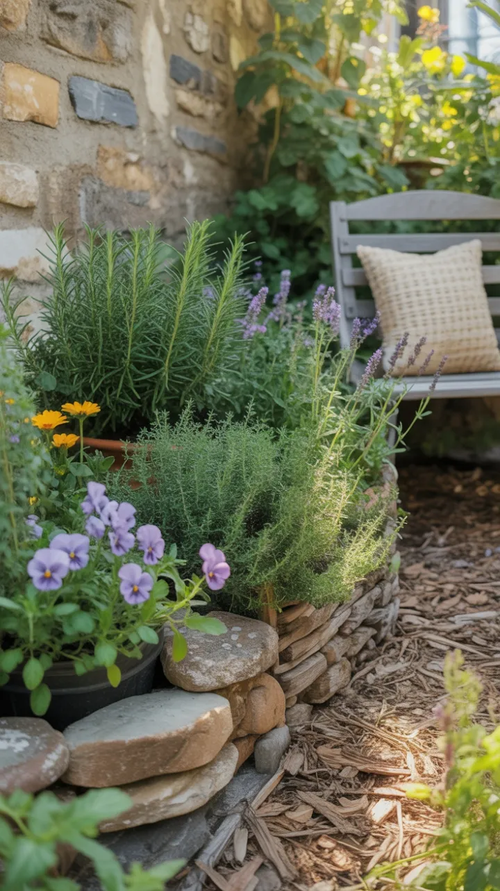 Sunlit Herb Sanctuary by the Old Stone Wall