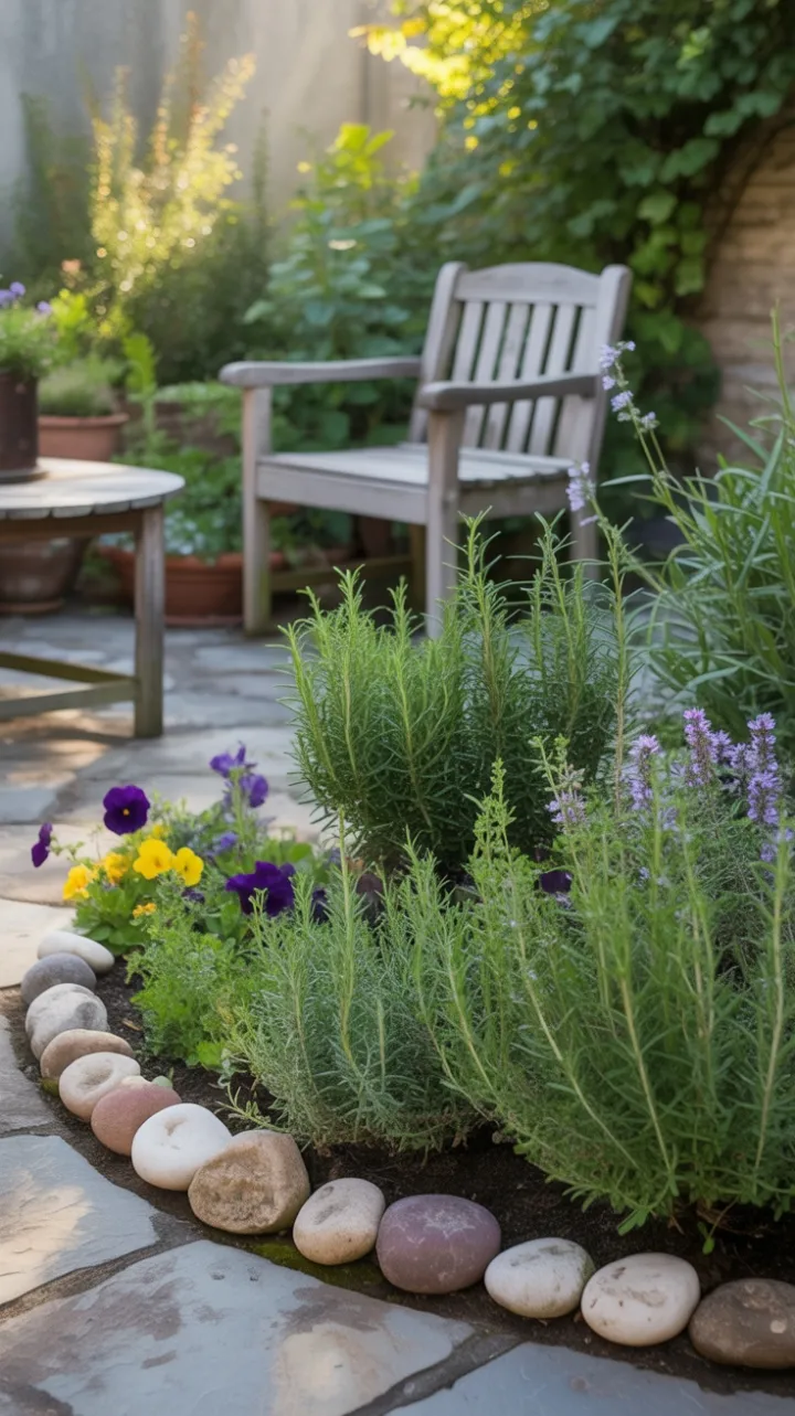 Sunlit Herb Sanctuary on a Rustic Stone Patio