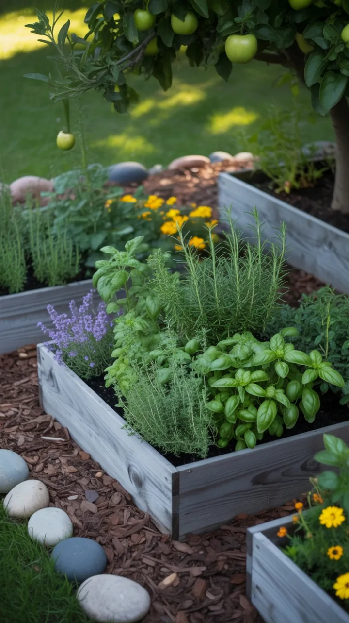Sunlit Herb Haven with Lavender and Marigolds